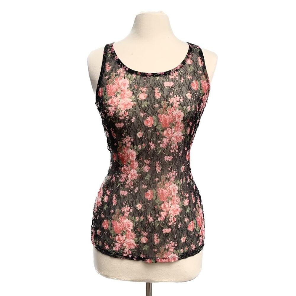Black Floral Sheer See Through Lace Racerback Top